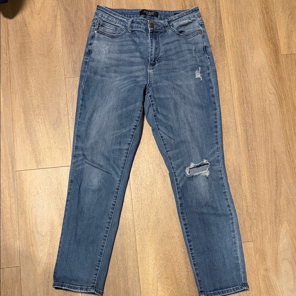 Judy Blue Women's Boyfriend Fit Blue Jeans Distressed Stretch